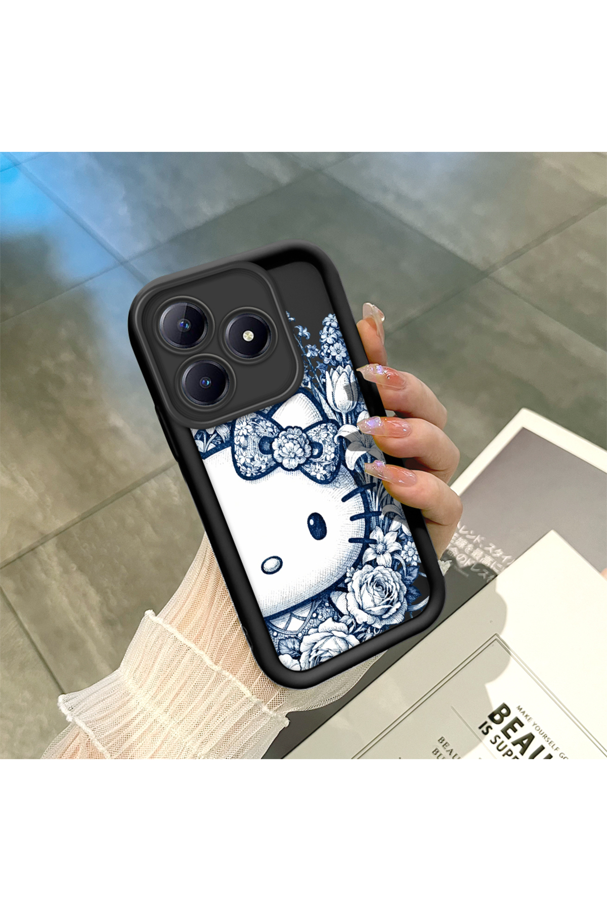 Realme C63 4G/C61 Compatible Black Silicone Case Shockproof Camera Protected Cartoon Pattern