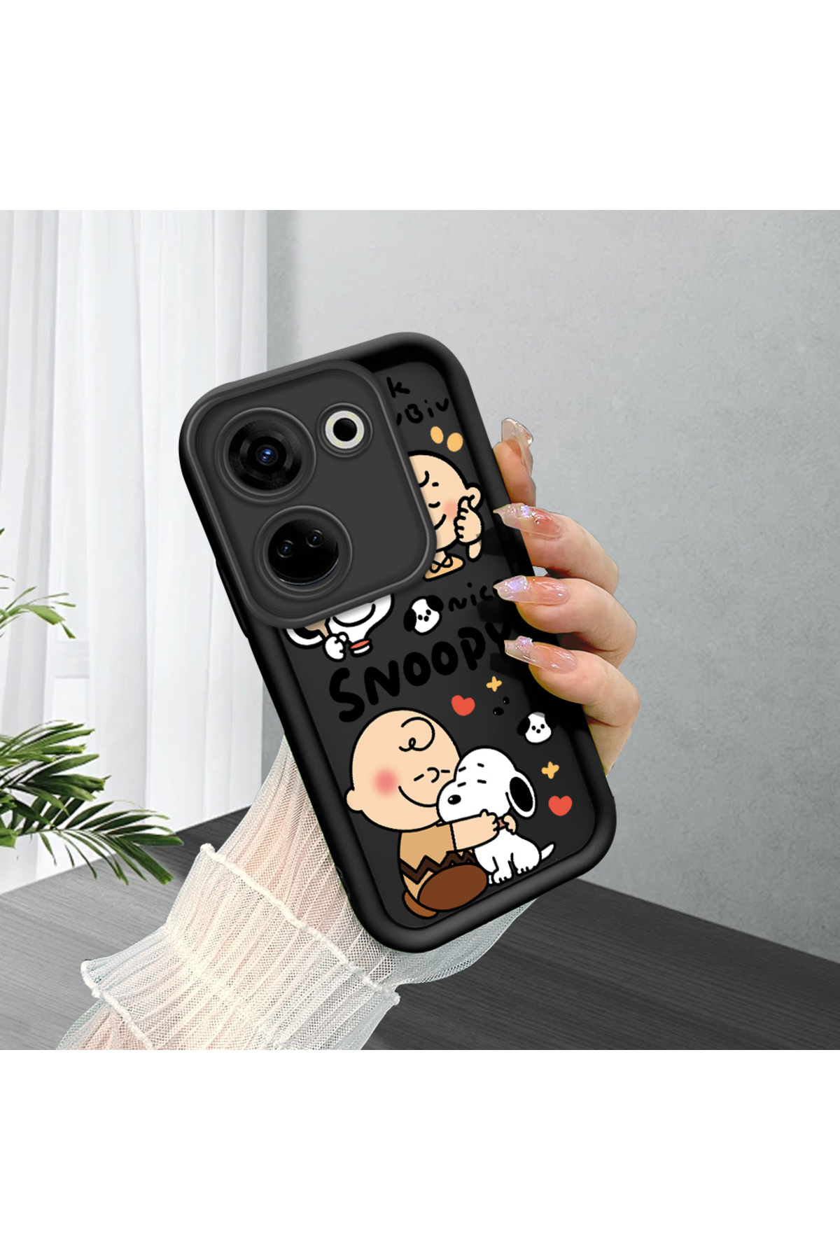 Black Silicone Case with Tecno Camon 20 Pro 4G(CK7n) Shockproof Camera Protection Snoopy