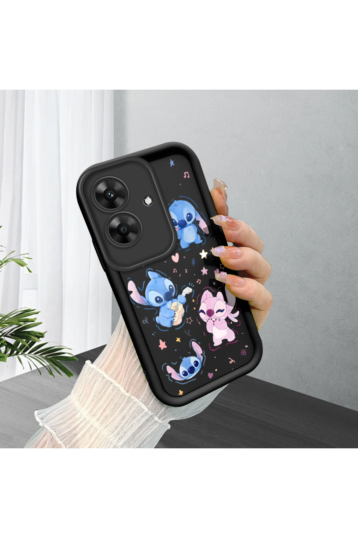 Realme Note 60 Compatible Black Silicone Case Shockproof Camera Protected Stitch