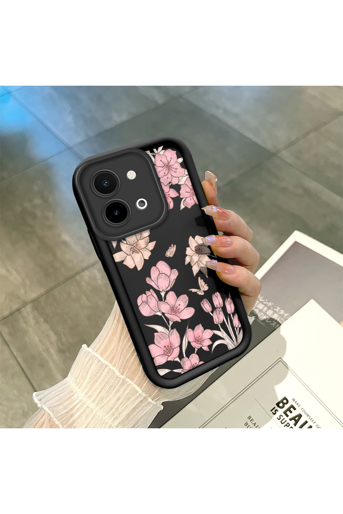 Black Silicone Case with Vivo Y28 4G Compatibility Stylish Printing with Shockproof Camera Protection