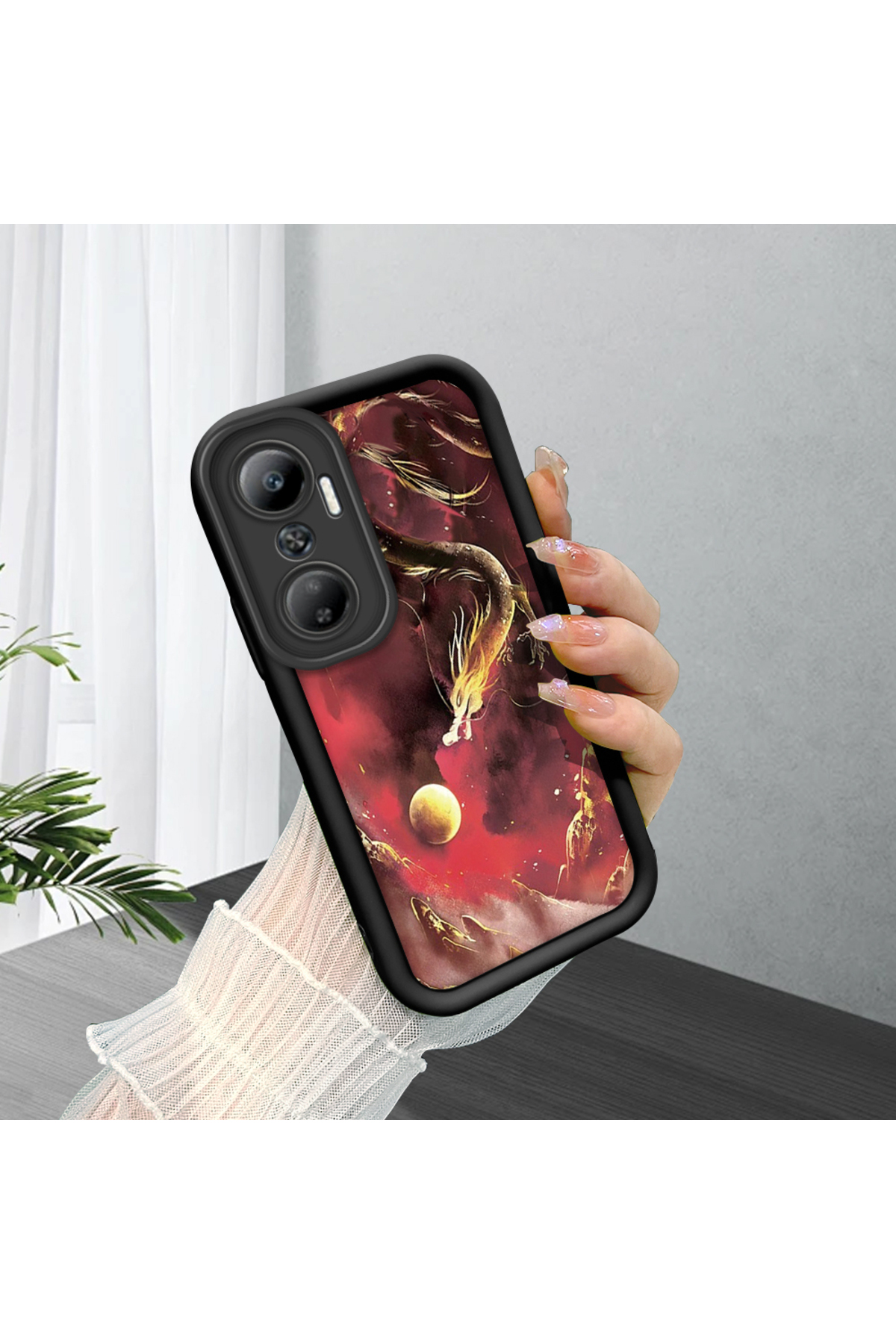Infinix Hot 20 4G Compatible Black Silicone Case Shockproof Camera Protected Dragon Pattern