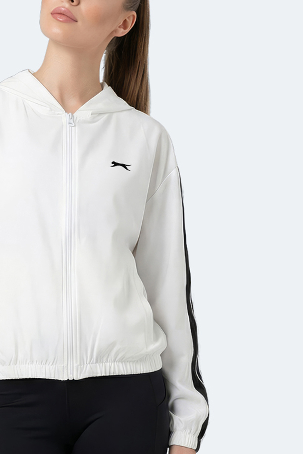 Slazenger RAZZLE Kadın Fermuarlı Kapüşonlu Cepli Ekru Sweatshırt görsel 5