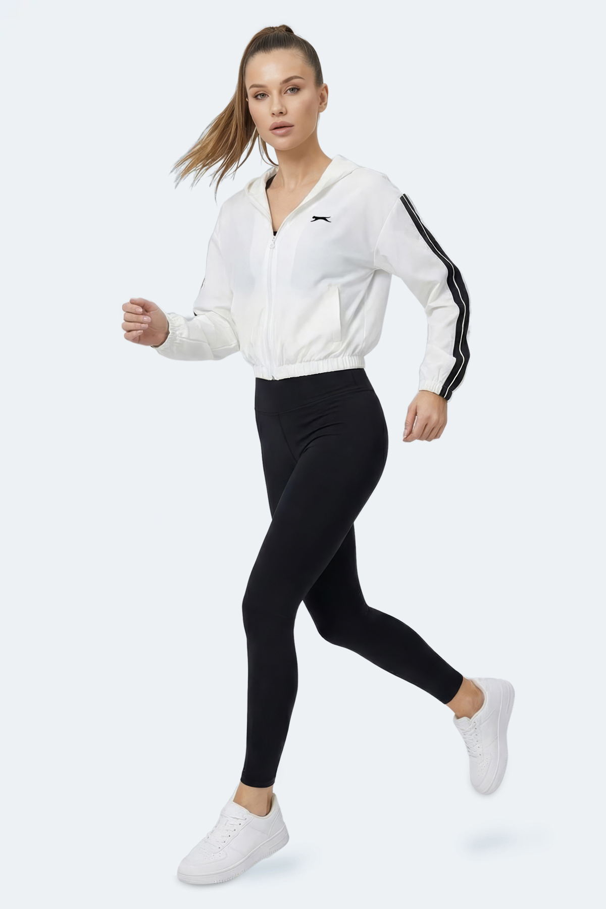 Slazenger RAZZLE Kadın Fermuarlı Kapüşonlu Cepli Ekru Sweatshırt görsel 6