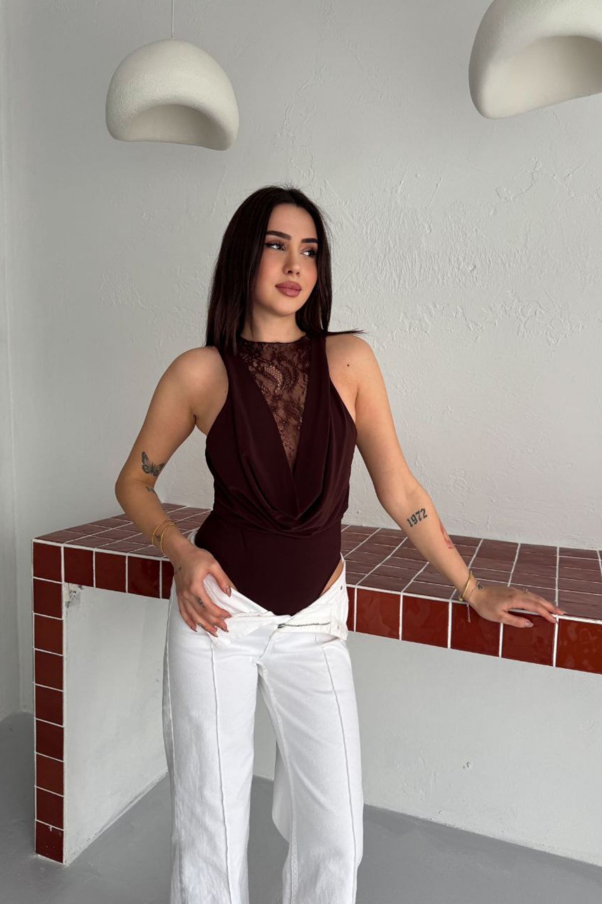 Women's Lace Detailed Zero Sleeve Snapsuit Body