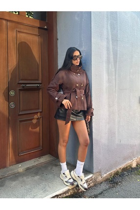 MiraMore Butik Kruvaze Kemerli Kadın Ceket