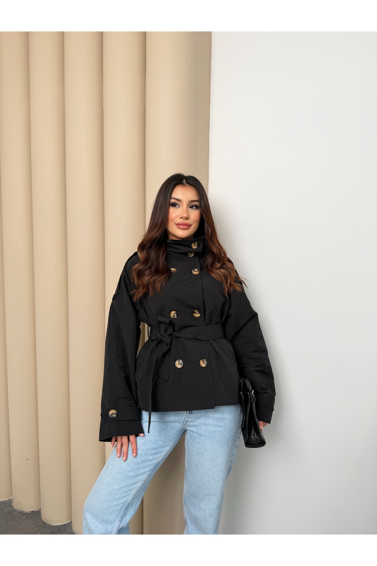 MiraMore Butik Kruvaze Kemerli Kadın Ceket görsel 3
