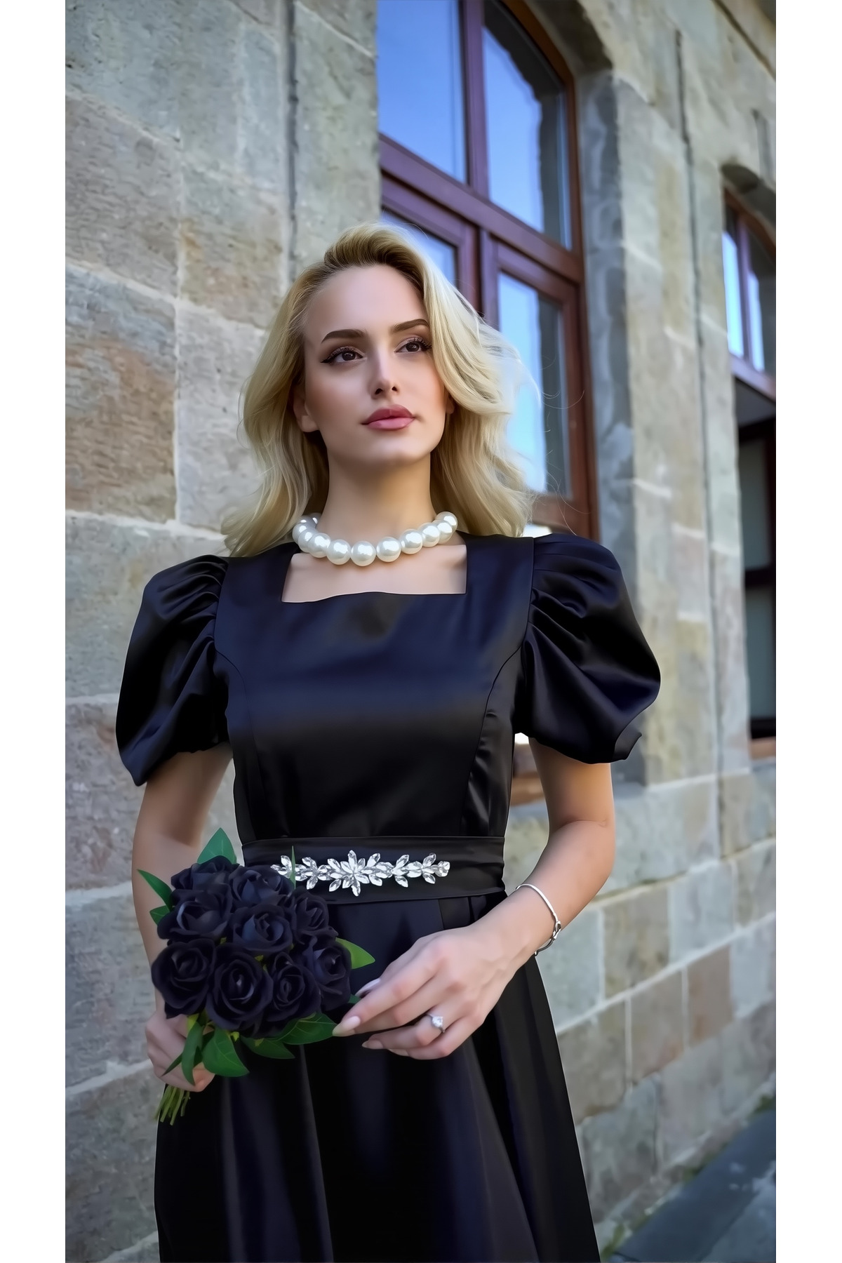 ALFUDO Moda Collection Dámské společenské šaty Victoria s hranatým límcem a d...