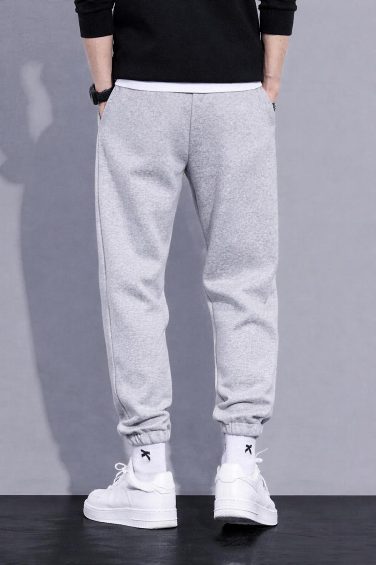 Le Vion  Erkek Gri Ny Jogger Eşofman Altı Paça Lastik Rahat Kesim Günlük Spor Pantolon - Görsel 3