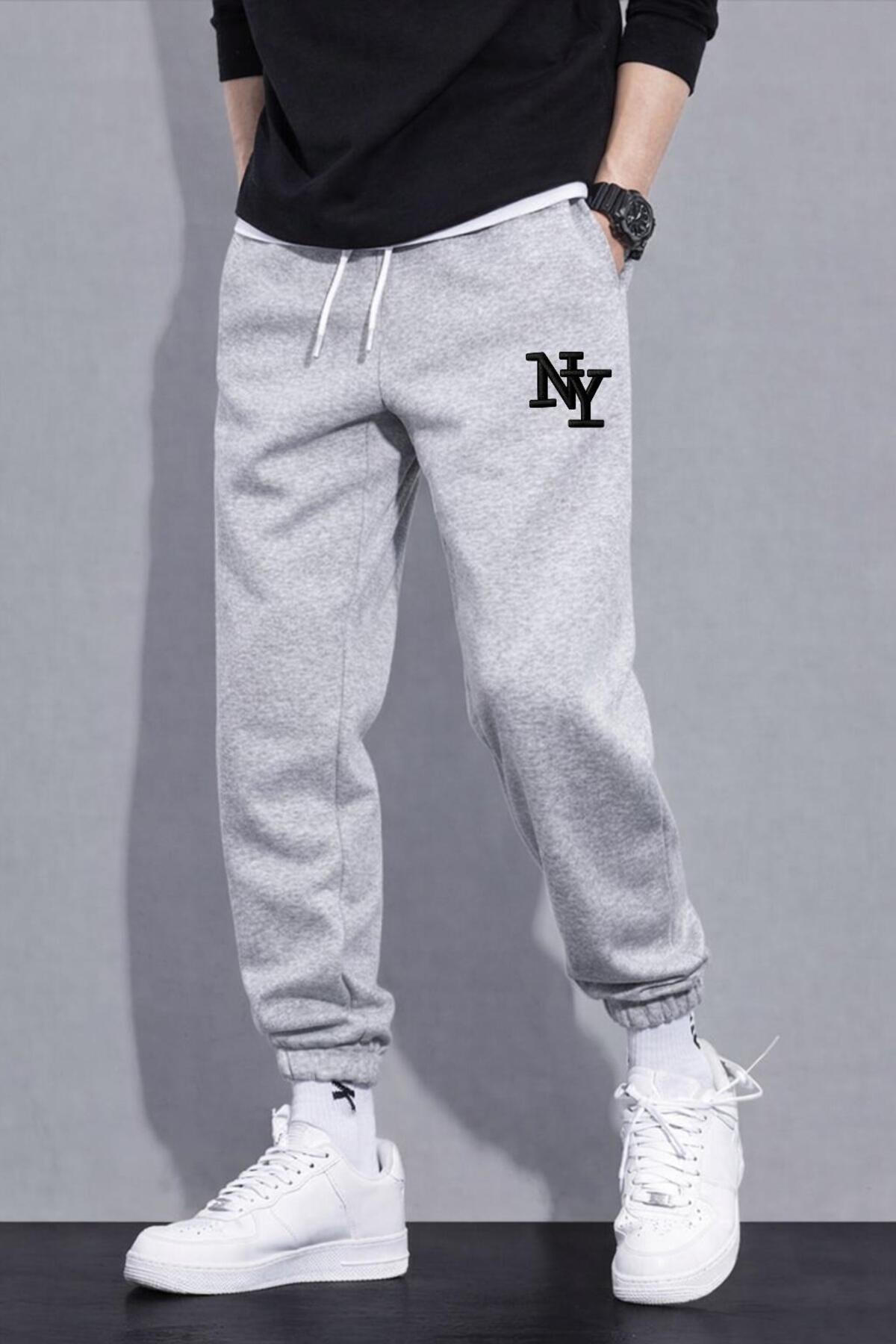 Le Vion  Erkek Gri Ny Jogger Eşofman Altı Paça Lastik Rahat Kesim Günlük Spor Pantolon