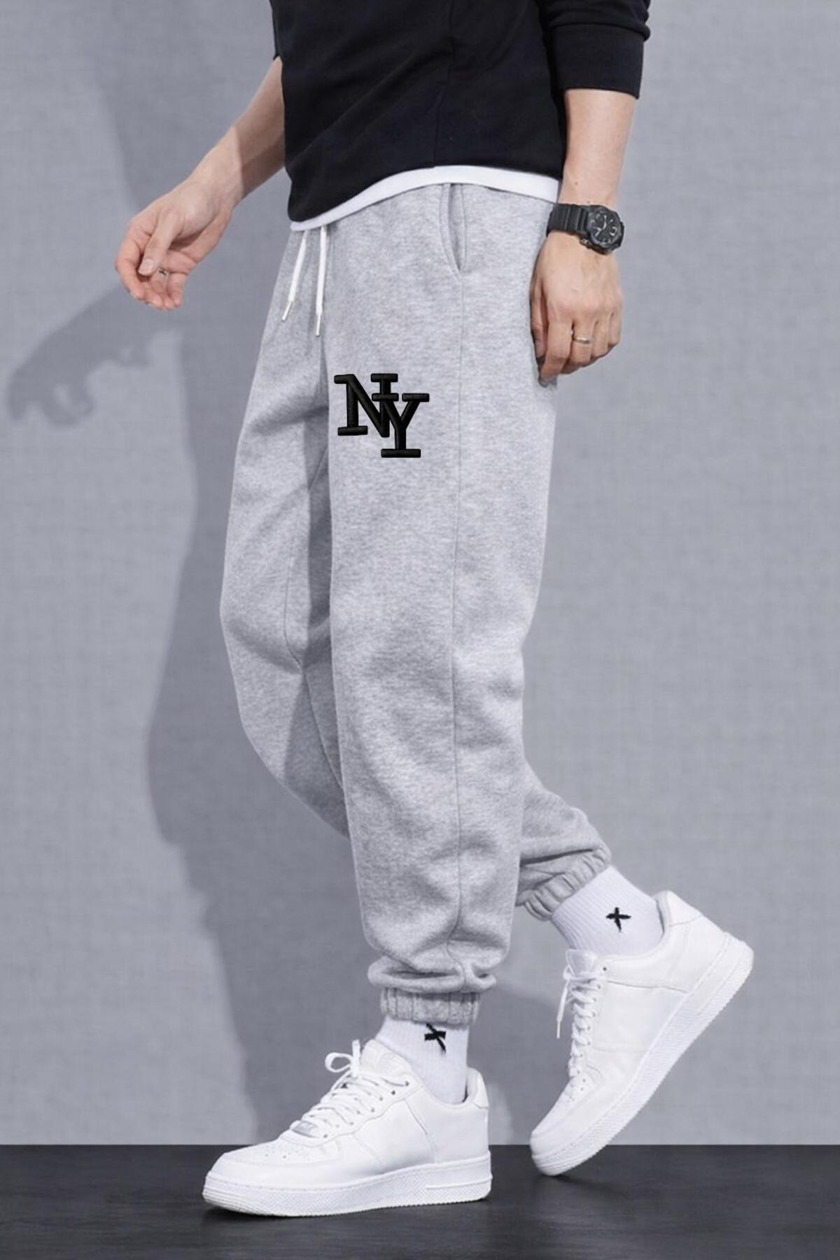 Le Vion  Erkek Gri Ny Jogger Eşofman Altı Paça Lastik Rahat Kesim Günlük Spor Pantolon - Görsel 2