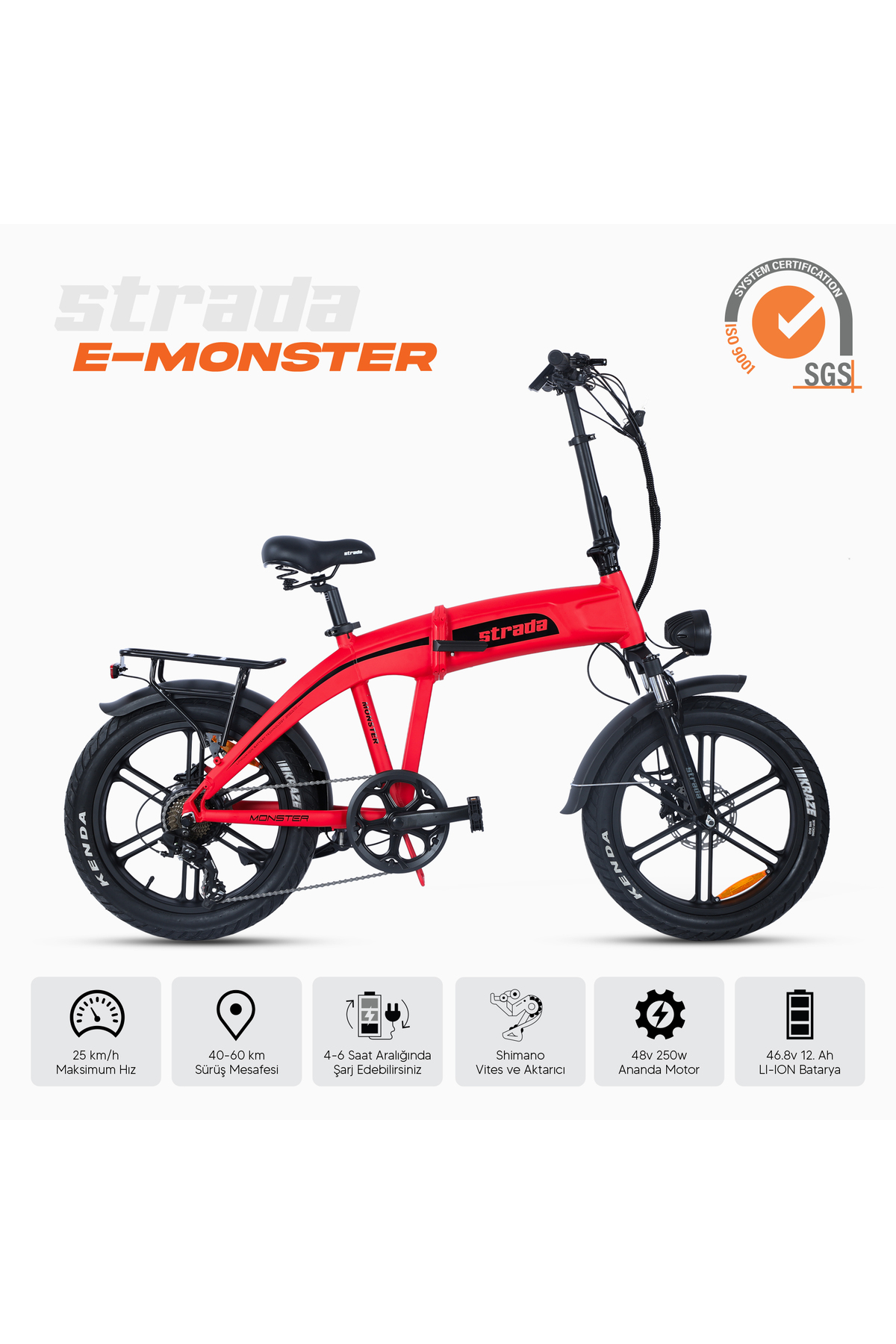 Stradacycles Strada E-Monster 20 Jant Katlanabilir Yüksek Torklu Elektrikli Bisiklet