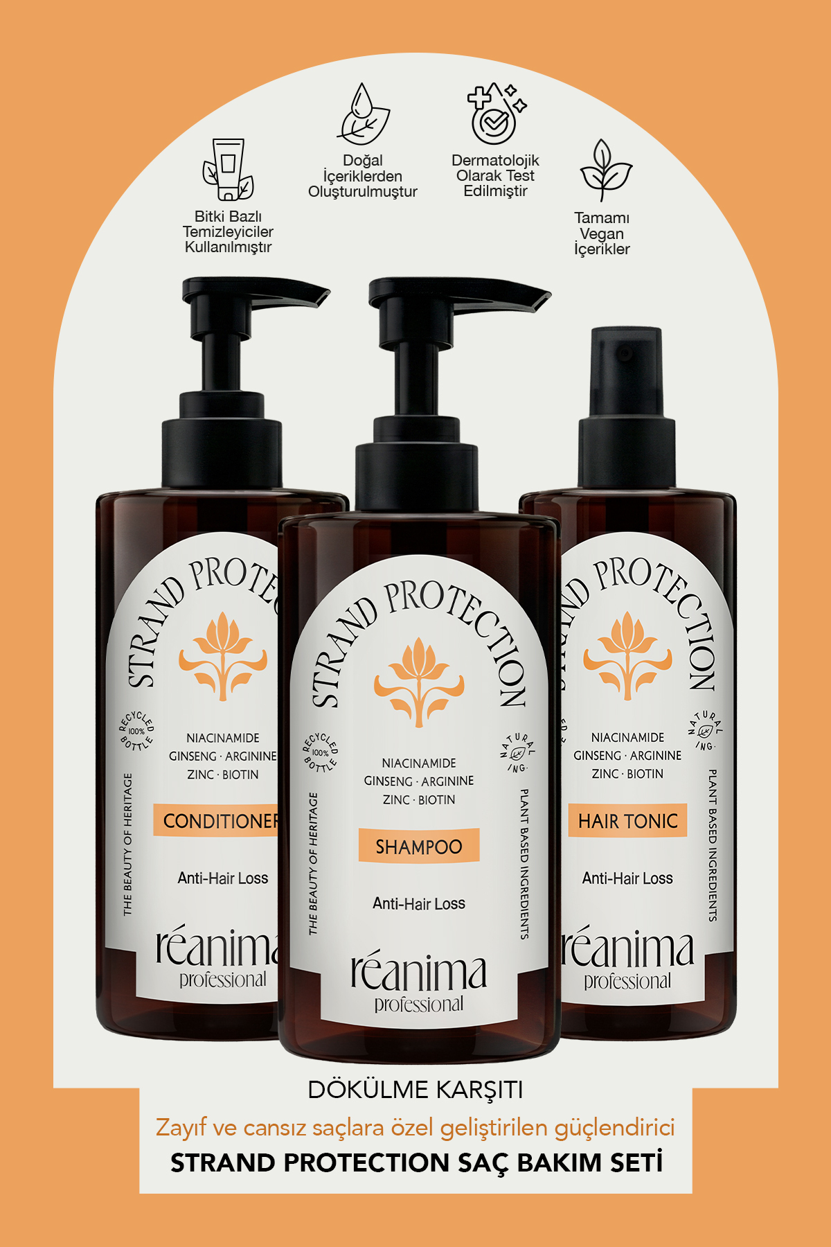 Reanima Strand Protection Güçlendirici Şampuan Esneklik Kazandıran Saç Kremi Dökülme Karşıtı Tonik Üçlü Set — STR-PRT-SET
