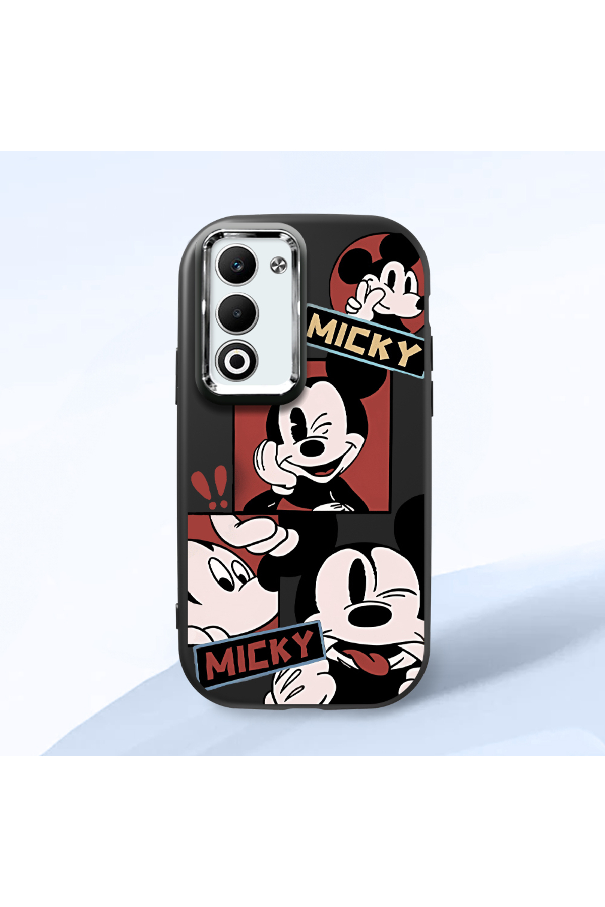 OPPO A5 4G/5G Compatible Shock Absorber Camera Shielded Black Silicone Case with Mickey Pattern