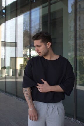 LUSA Milos Erkek Siyah Oversize Fakir Kol