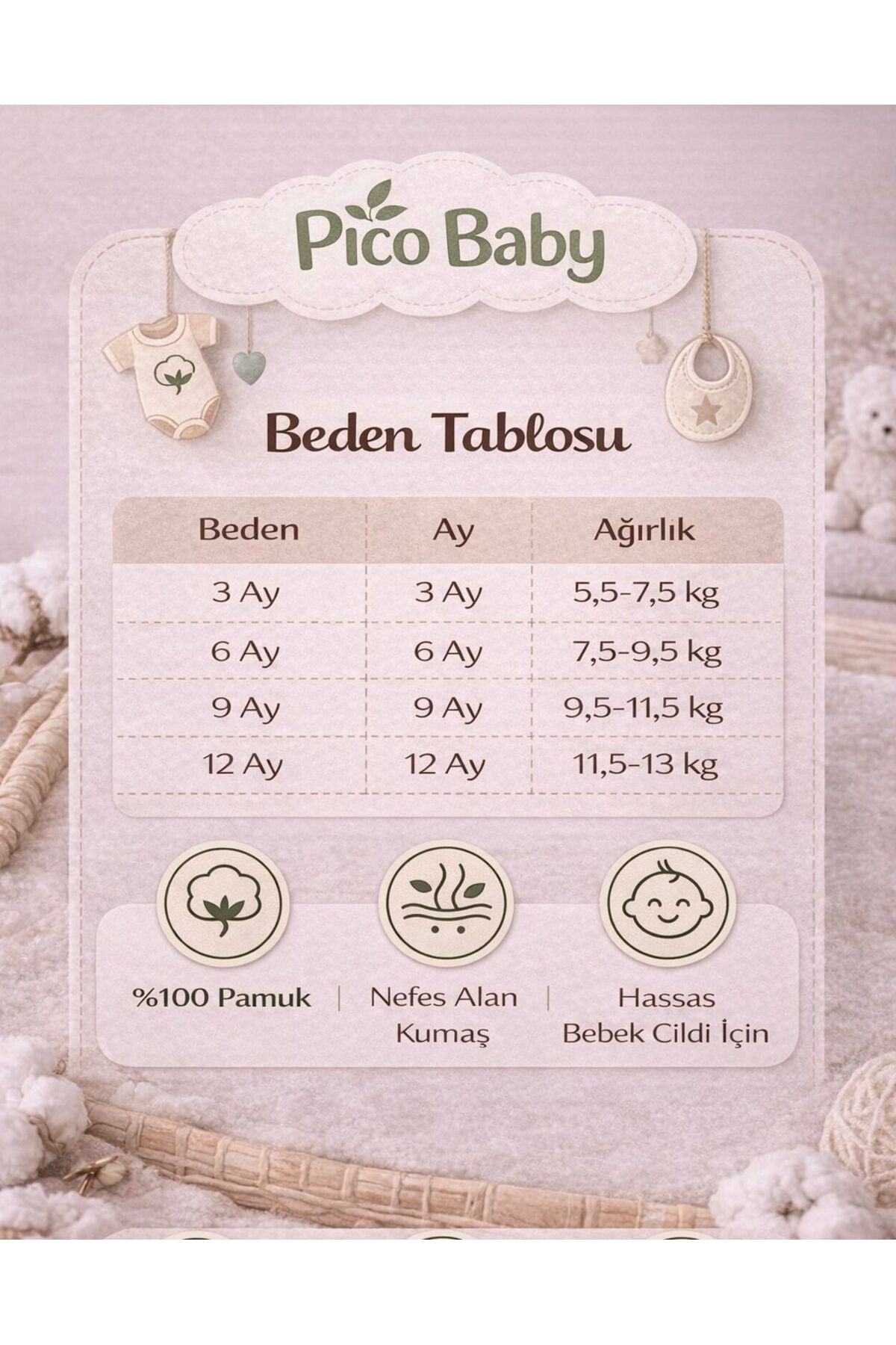 Pico Baby %100 Pamuk Organik 3'lü Çıtçıtlı Erkek Bebek Body Zıbın / Bebek Atlet fotoğrafı 2 (önizleme)