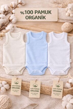 Pico Baby %100 Pamuk Organik 3'lü Çıtçıtlı Erkek Bebek Body Zıbın / Bebek Atlet