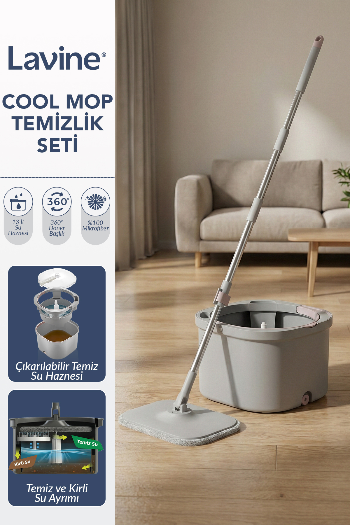 ozbience Lavine Cool Mop Otomatik Temizlik Seti, Mikro Fiber Bez
