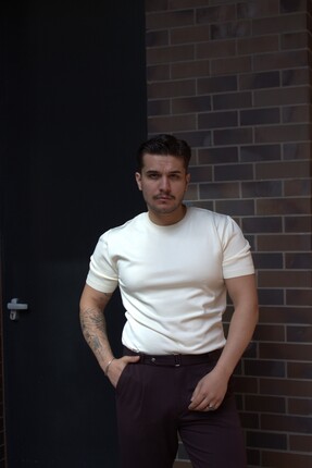 LUSA Mova Erkek Regular Fit Krem Bisiklet Yaka Triko