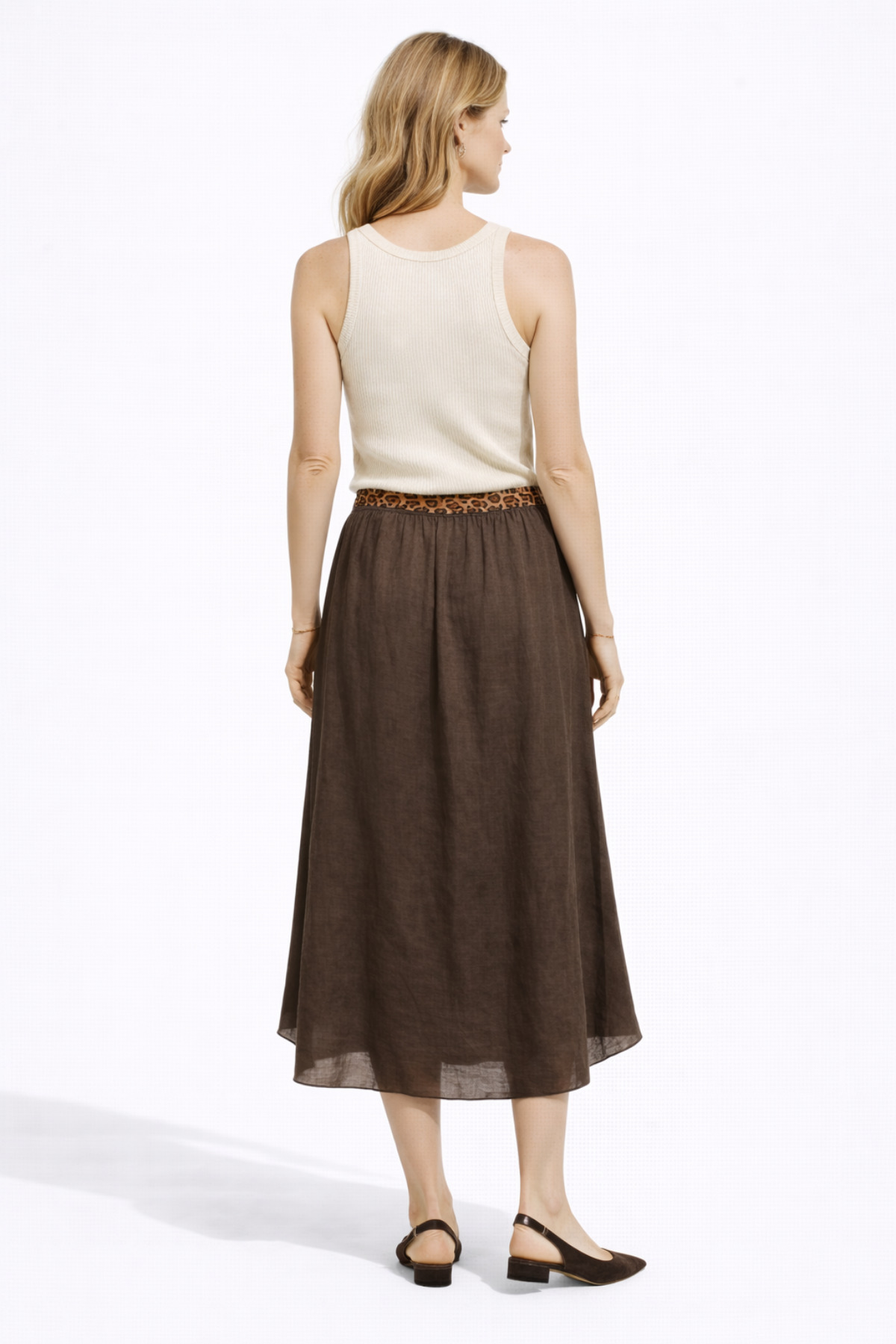 Mixray  4849 Kadın Leopar Bağlama Detaylı Etek Kahve - Görsel 4