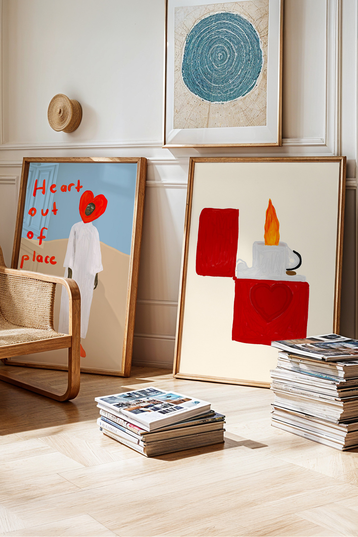 2’li Modern Tablo Poster Seti Kalp ve Ateş Dekoratif Duvar Tablosu Çerçevesiz