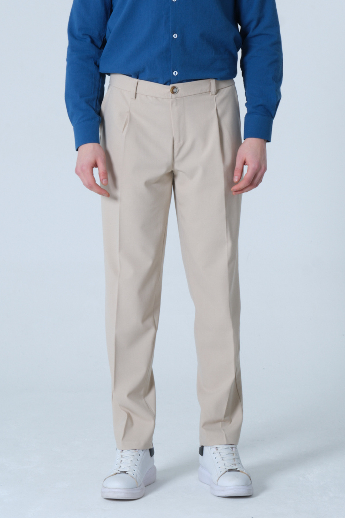 RELAXL 4 Mevsim Pileli Regular Fit Bej Erkek Kumaş Pantolon 2XS-10XL görsel 6