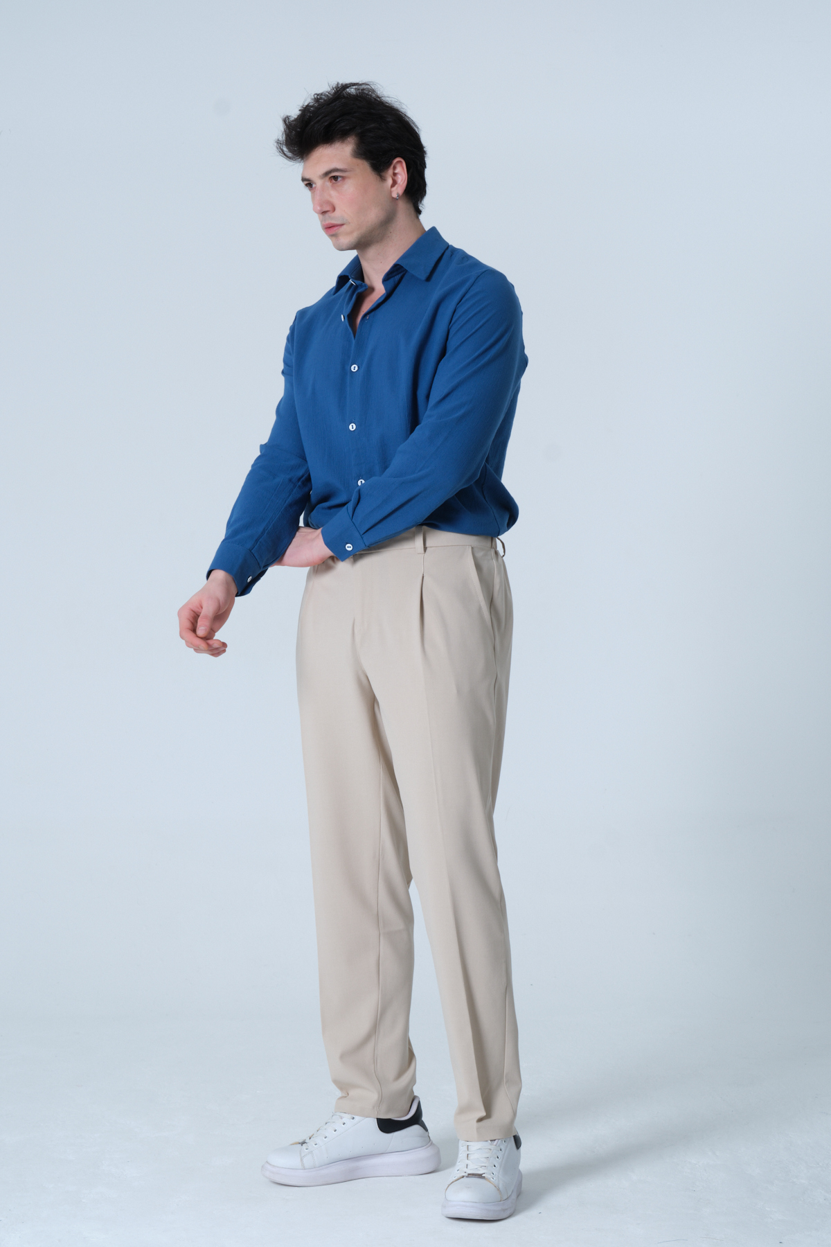 RELAXL 4 Mevsim Pileli Regular Fit Bej Erkek Kumaş Pantolon 2XS-10XL görsel 3