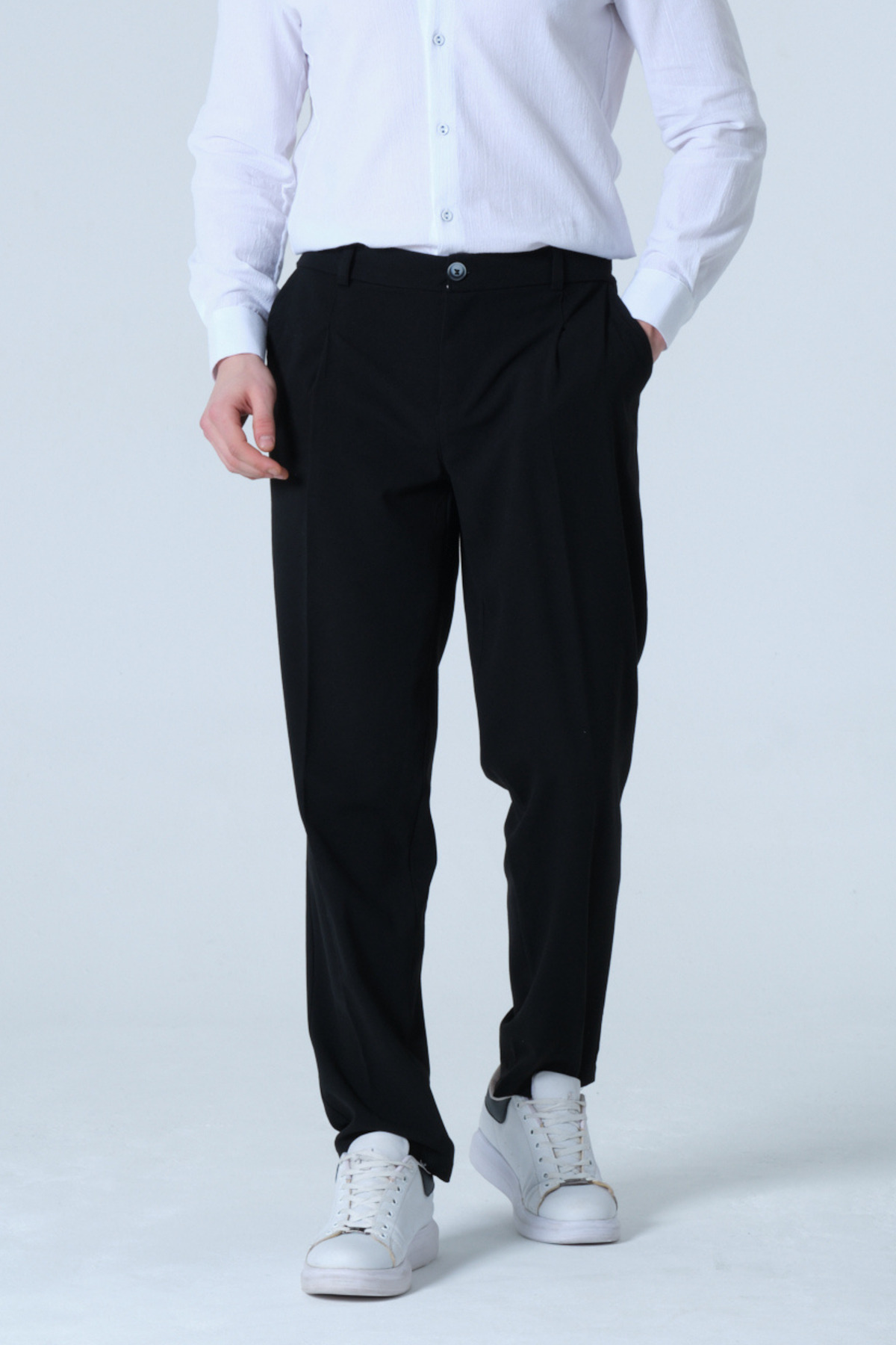RELAXL 4 Mevsim Ofis Giyim Regular Fit Siyah Erkek Kumaş Pantolon görsel 7