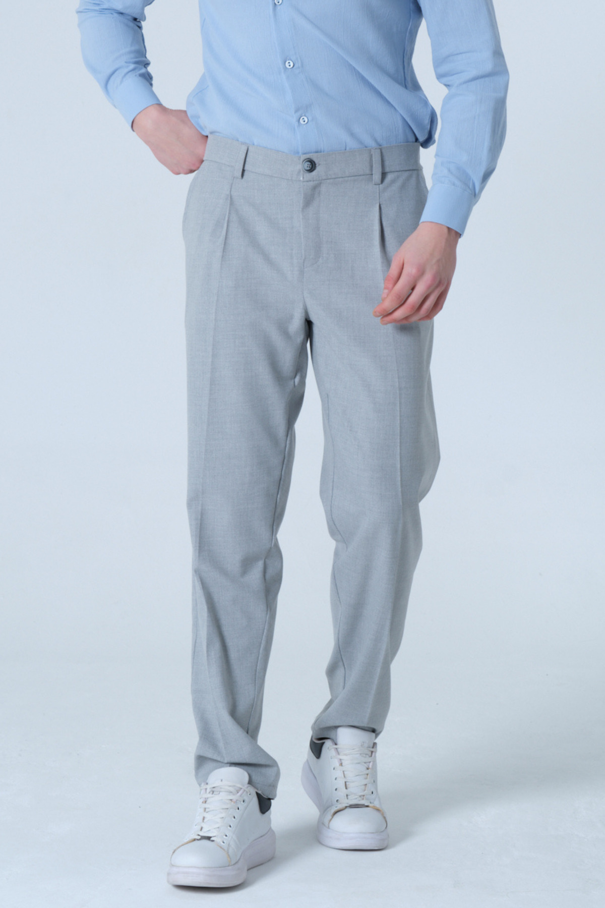 RELAXL Pileli Gri Erkek Kumaş Pantolon Regular Fit Büyük Beden 2XS-10XL