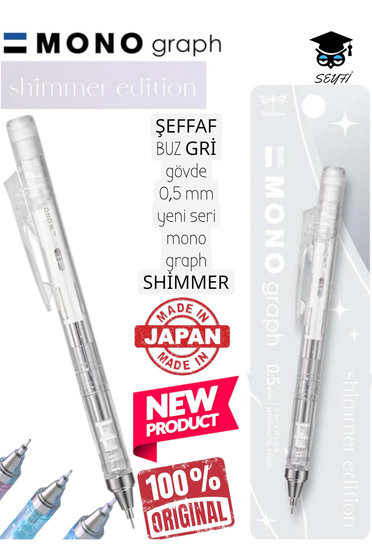 SEYFİKİRTASİYE şeffaf gövde 0,5 mm yeni seri tombow mono graph
