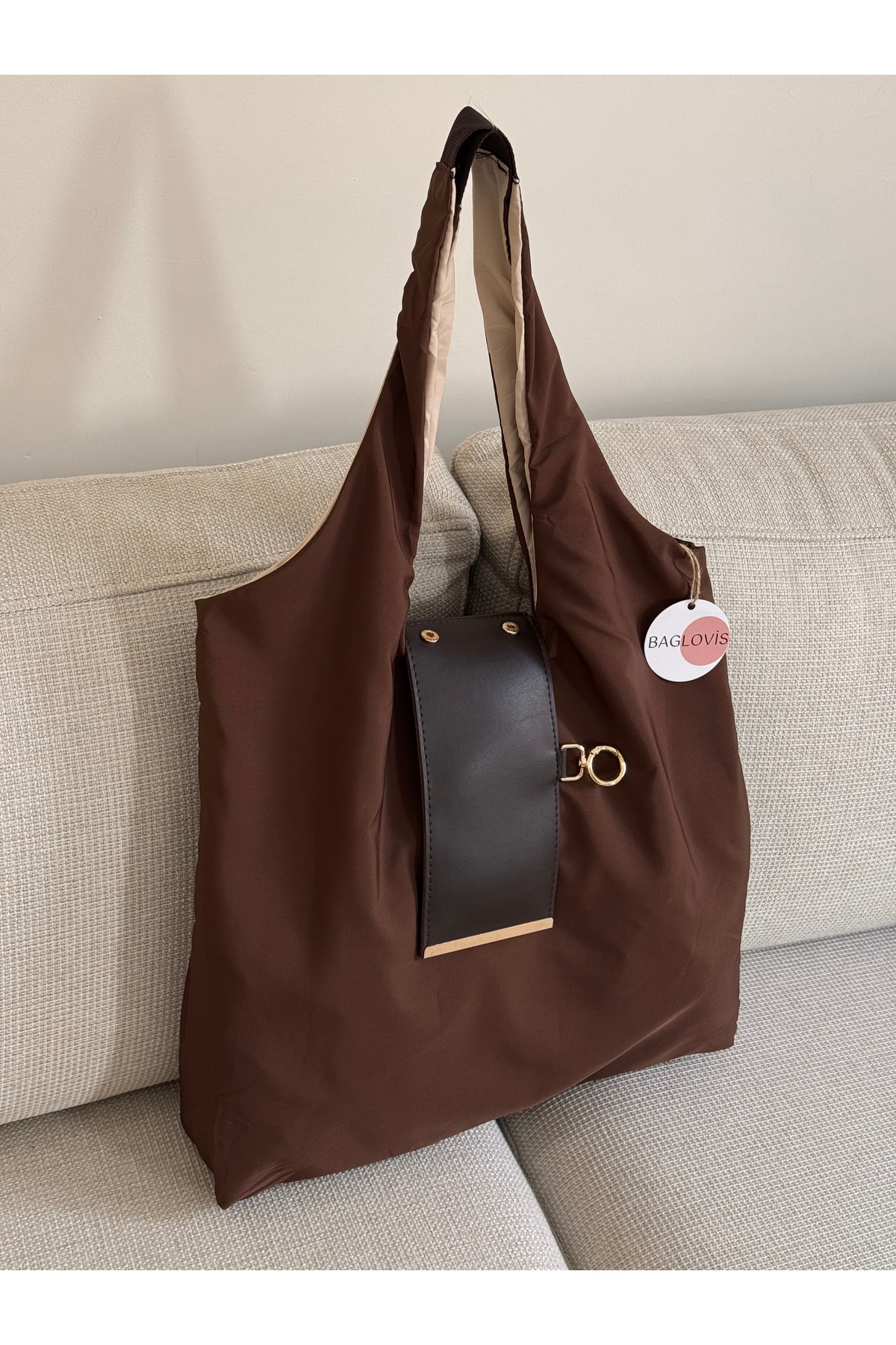BAGLOVİS  Viral Bez Çanta – Anahtarlık Boyutuna Katlanabilen Büyük Hacimli Omuz Çantası EN45 BOY40 - Görsel 4