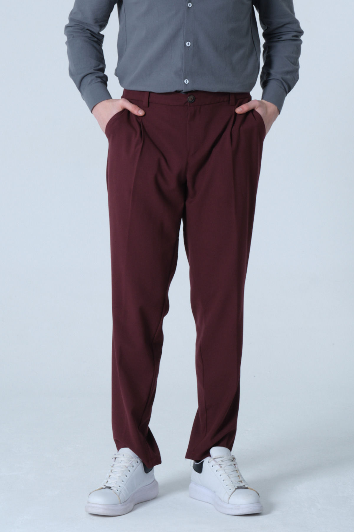 RELAXL Regular Fit Boru Paça Bordo Erkek Kumaş Pantolon Battal Boy görsel 5