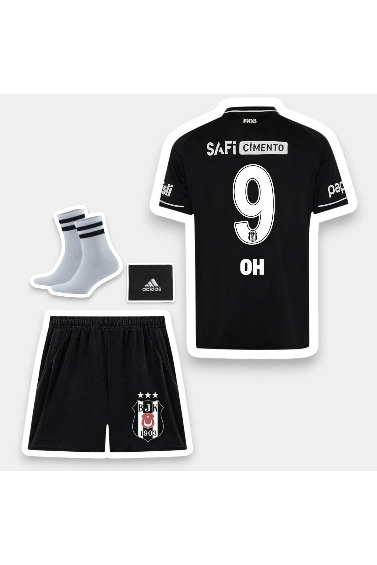 OH-9-Bêşiktâş./25-26 New Season POLO COLLAR 4-Piece Children's Football Jersey -Black and White-