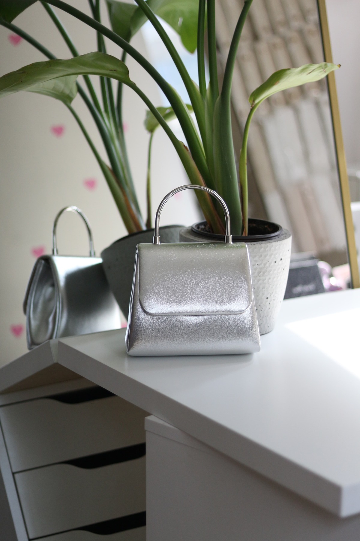 Moom Bag Kadın Silver Deri Metal Saplı Abiye El Omuz Çantası görsel 2