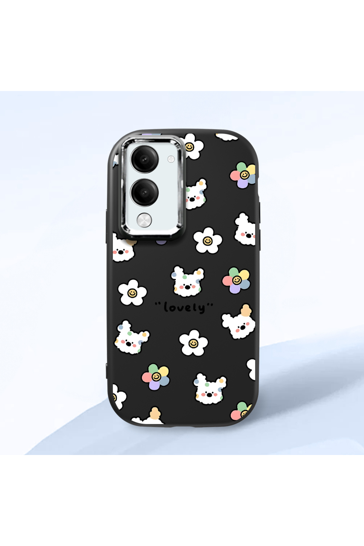 Vivo Y04/Y04S Compatible Shock Absorber Camera Protected Black Silicone Case with Cartoon Pattern