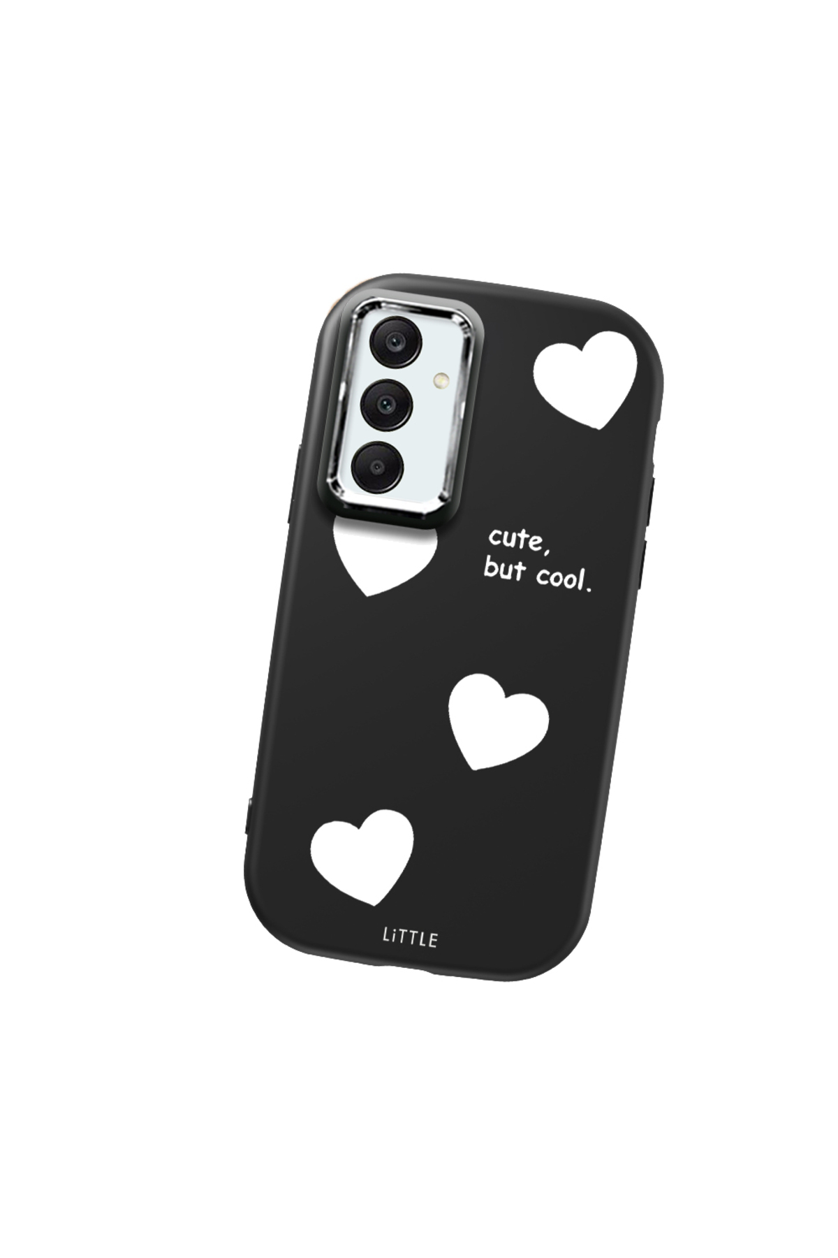 Samsung Galaxy A25 Compatible Black Soft Silicone Phone Case with Camera Protection Heart Pattern