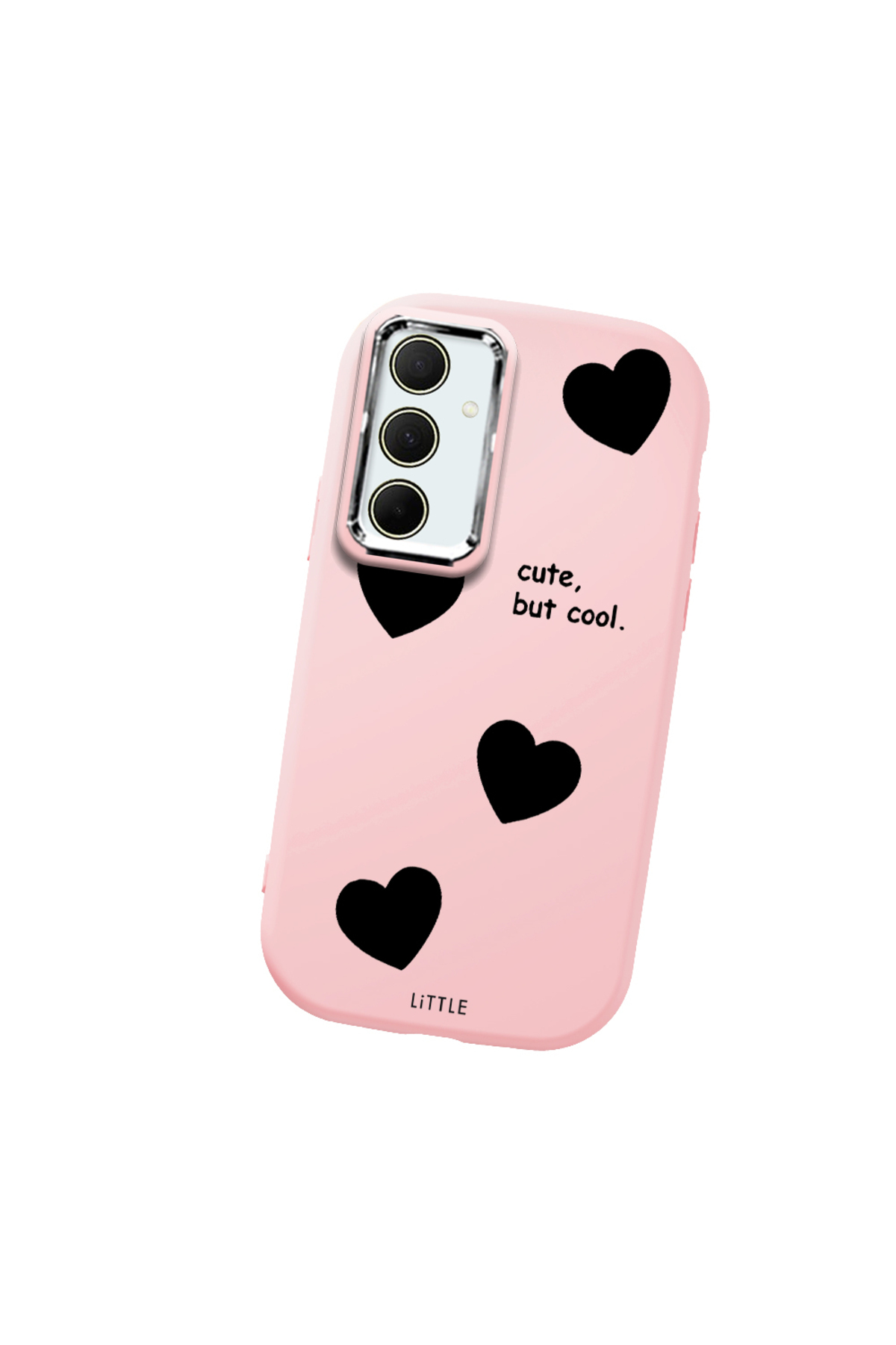 Samsung Galaxy A35 Compatible Pink Soft Silicone Phone Case with Camera Protection Heart Pattern