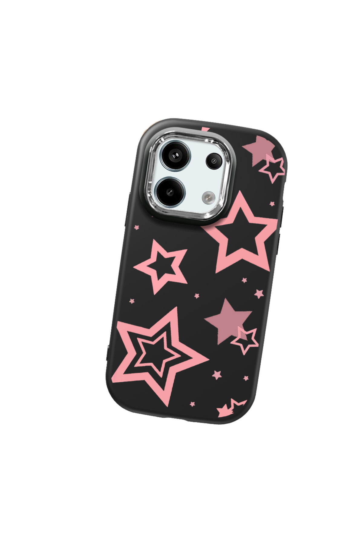 Redmi Note 13 Pro 5G Compatible Black Soft Silicone Phone Case with Camera Protection Pink Star