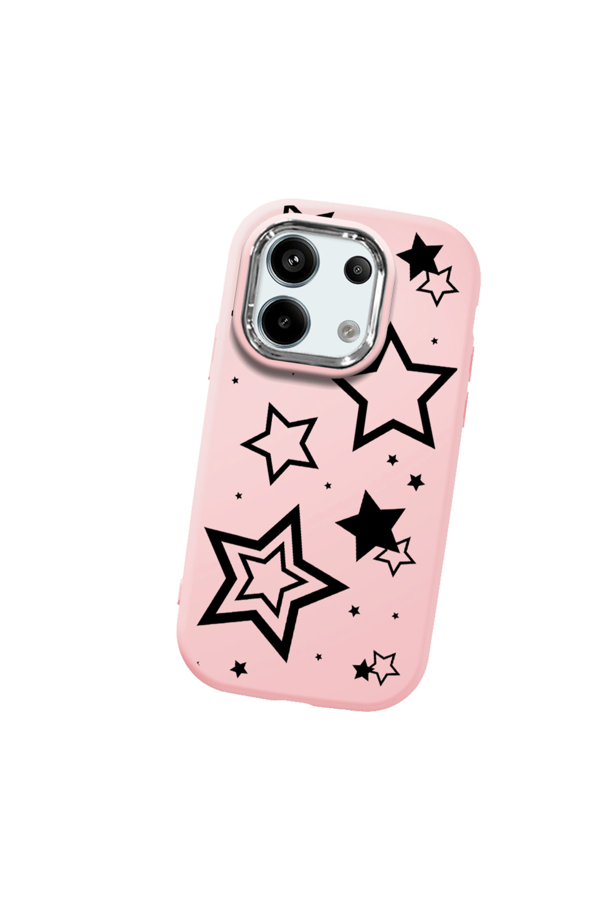 Redmi Note 13 Pro 5G Compatible Pink Soft Silicone Phone Case with Camera Protection Star Pattern
