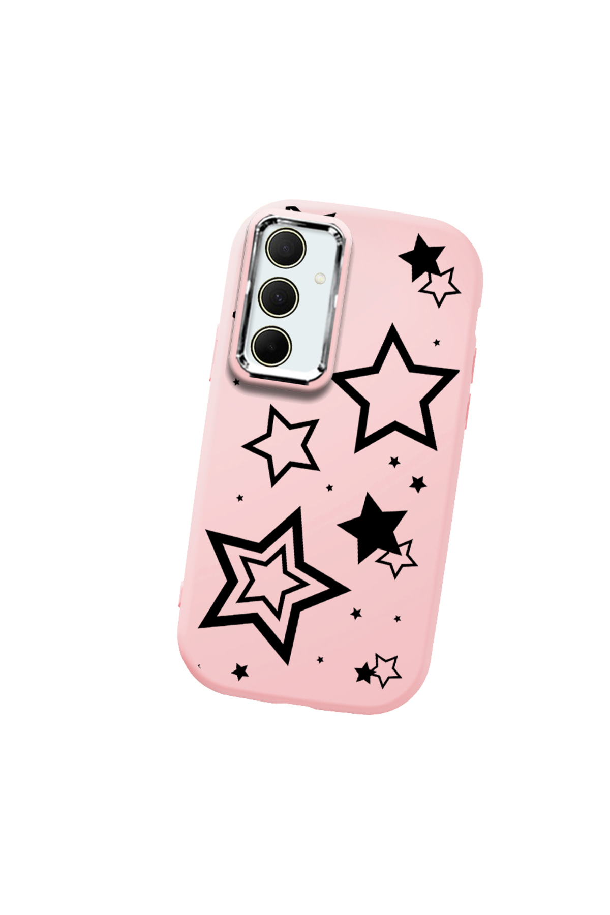 Pink Soft Silicone Phone Case with Camera Protection for Samsung Galaxy A35 Star Pattern