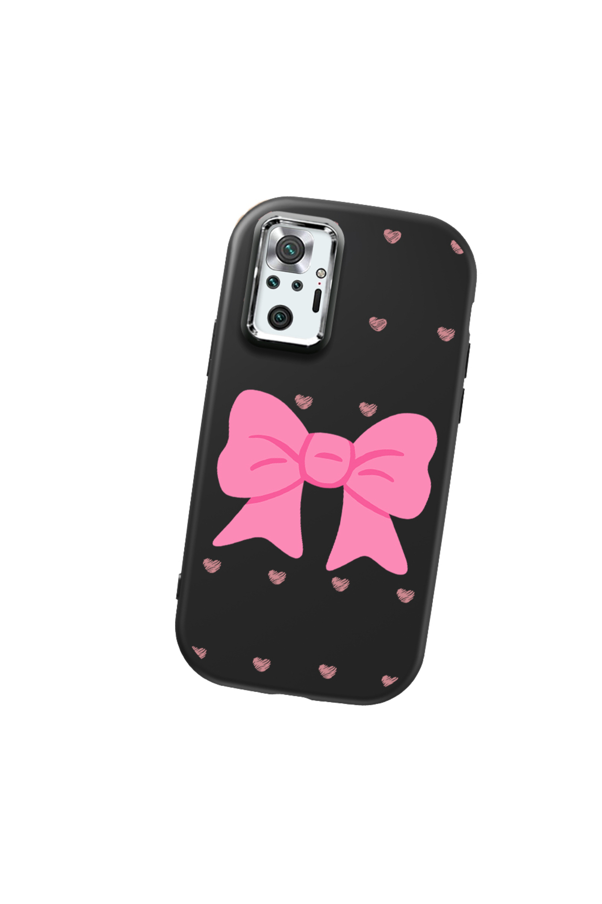 Redmi Note 10 Pro Compatible Black Soft Silicone Phone Case with Camera Protection Bowtie Pattern