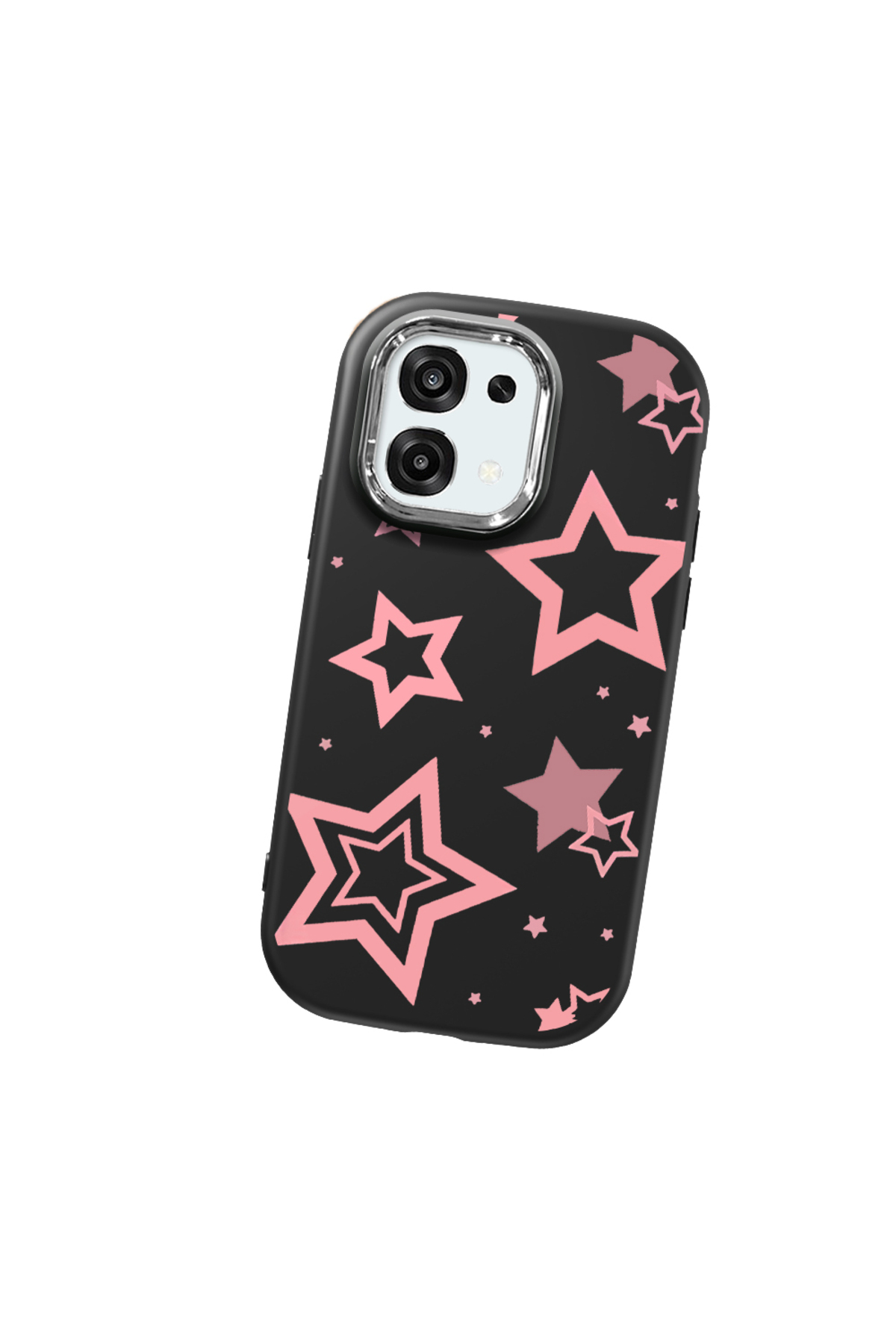 Black Soft Silicone Phone Case with Camera Protection for Oppo A6 Pro Pink Star