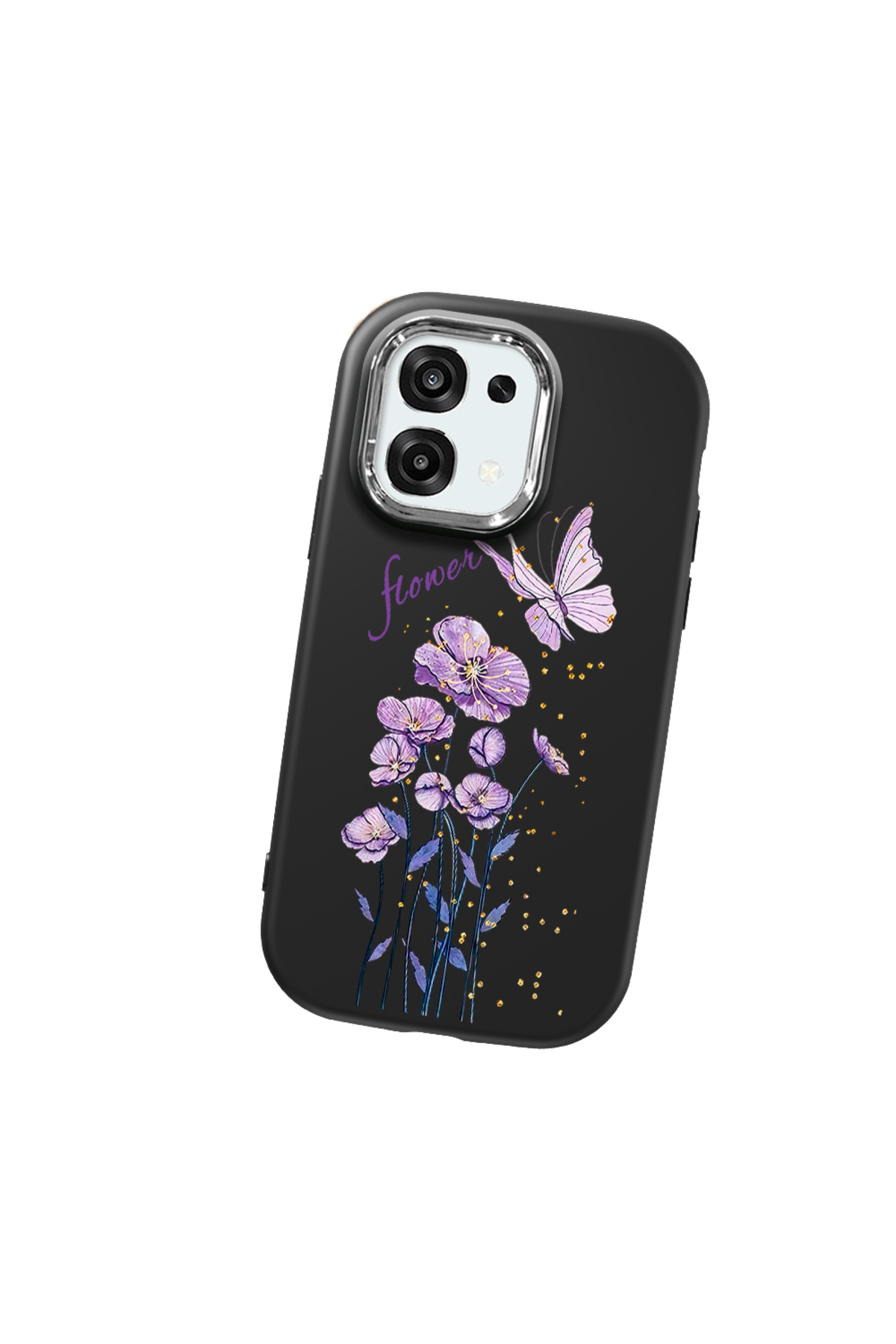 Black Soft Silicone Phone Case Butterfly Flower with Camera Protection for OPPO A6 Pro