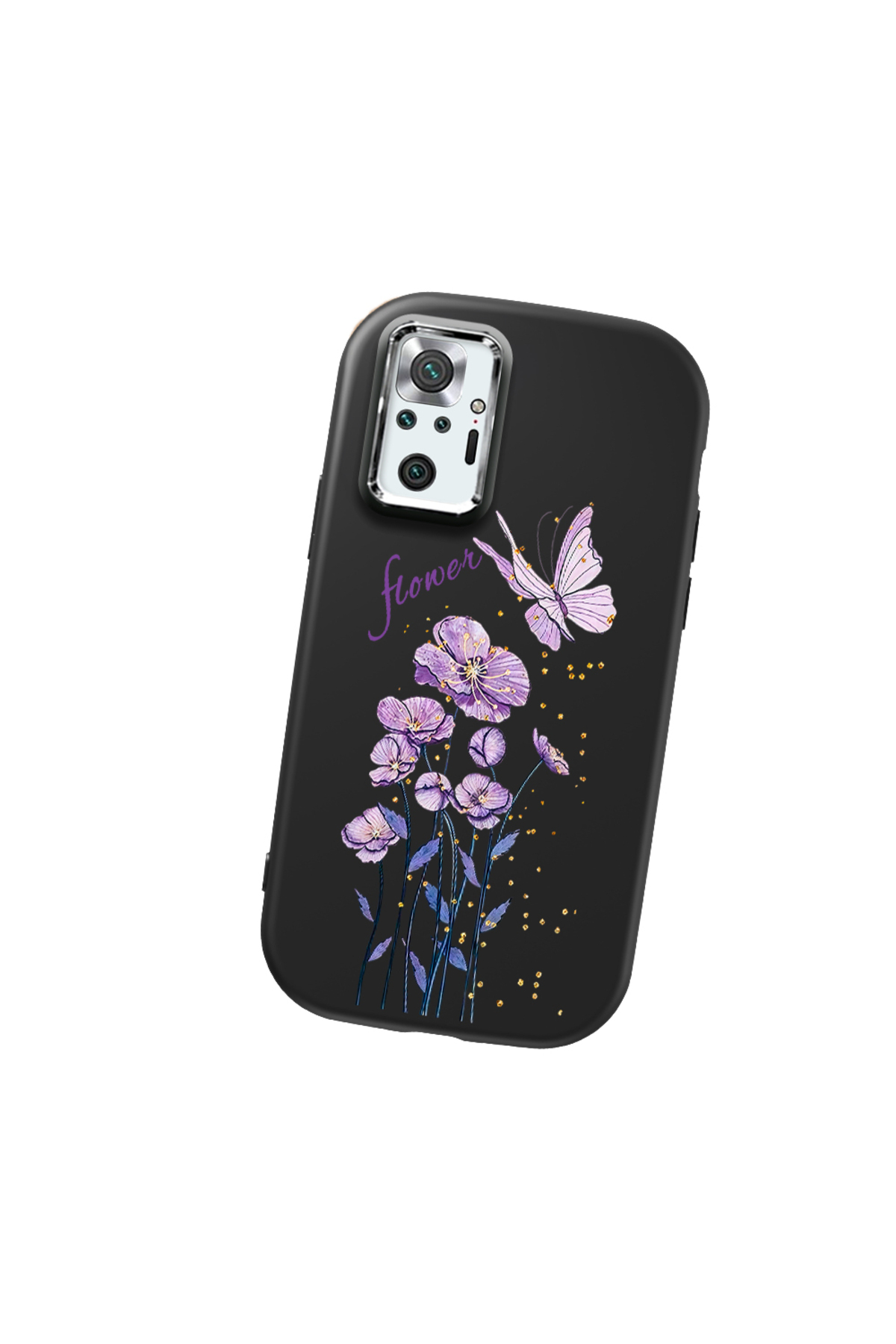 Black Soft Silicone Phone Case Butterfly Flower with Redmi Note 10 Pro Compatible Camera Protection