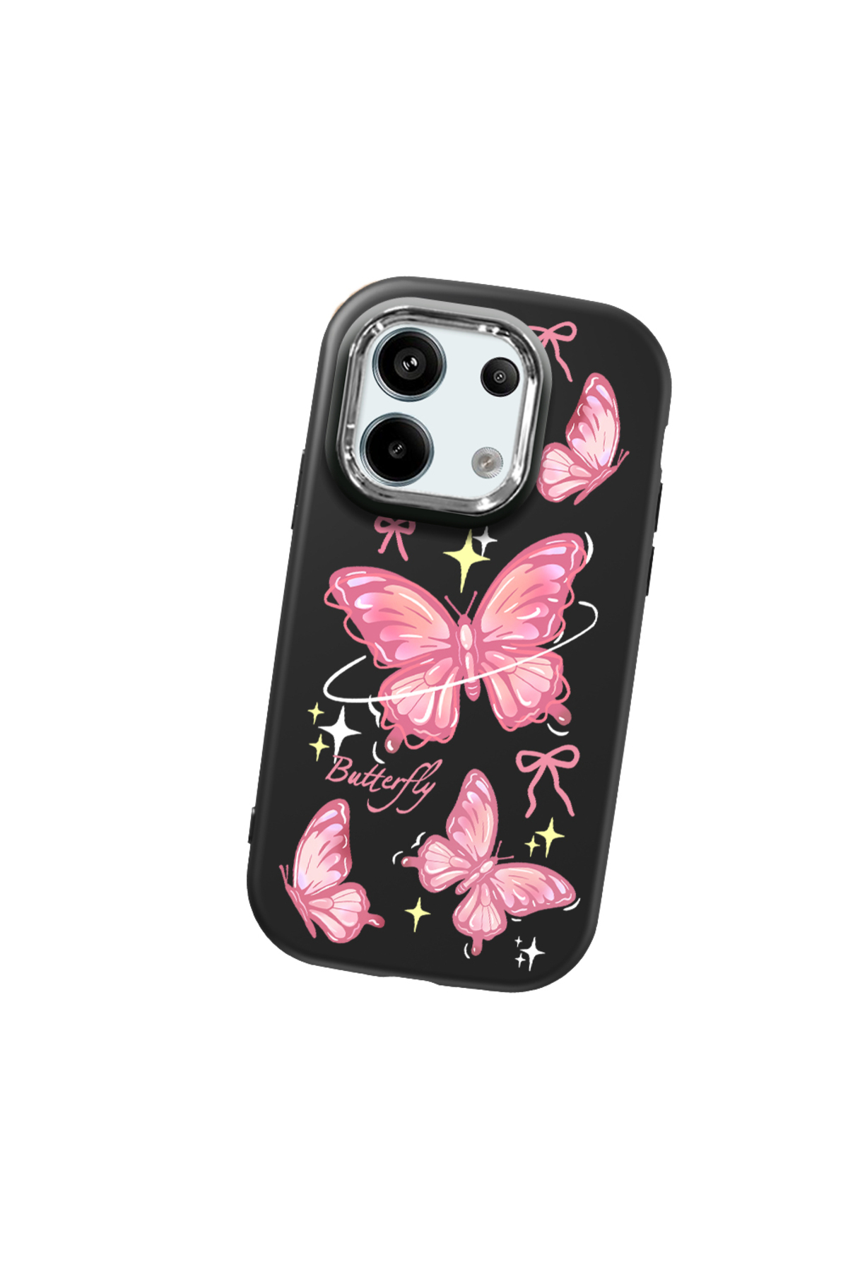 Redmi Note 13 Pro 5G Compatible Black Soft Silicone Phone Case with Camera Protection Butterfly Pattern
