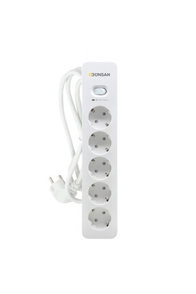 Günsan Beyaz Beşli Akım Korumalı Çocuk Korumalı Grup Priz 1,5 Metre (5'li)