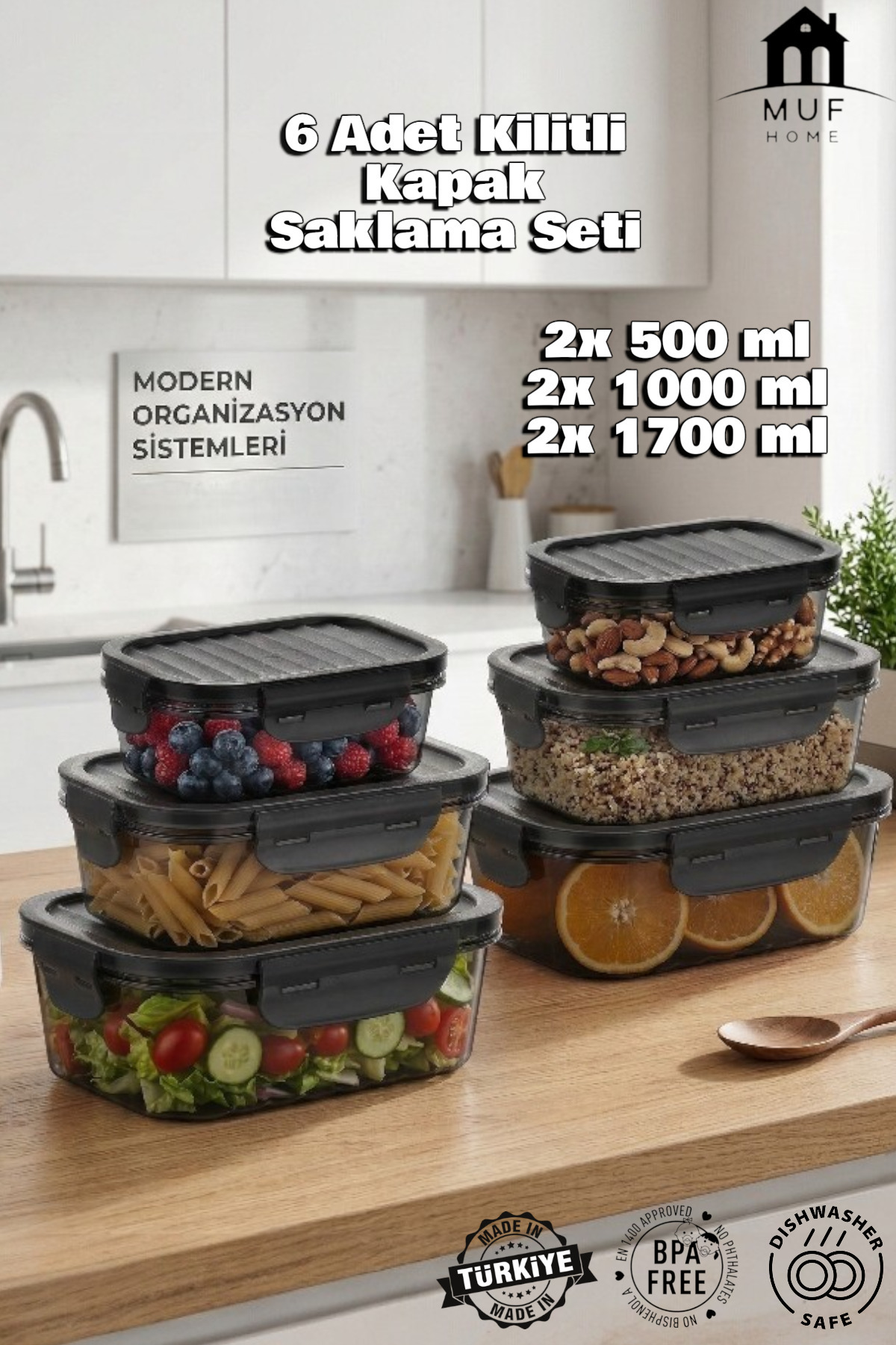 MUF HOME QLUX IDEAS Kilitli Vakumlu Sızdırmaz Saklama Kabı Erzak