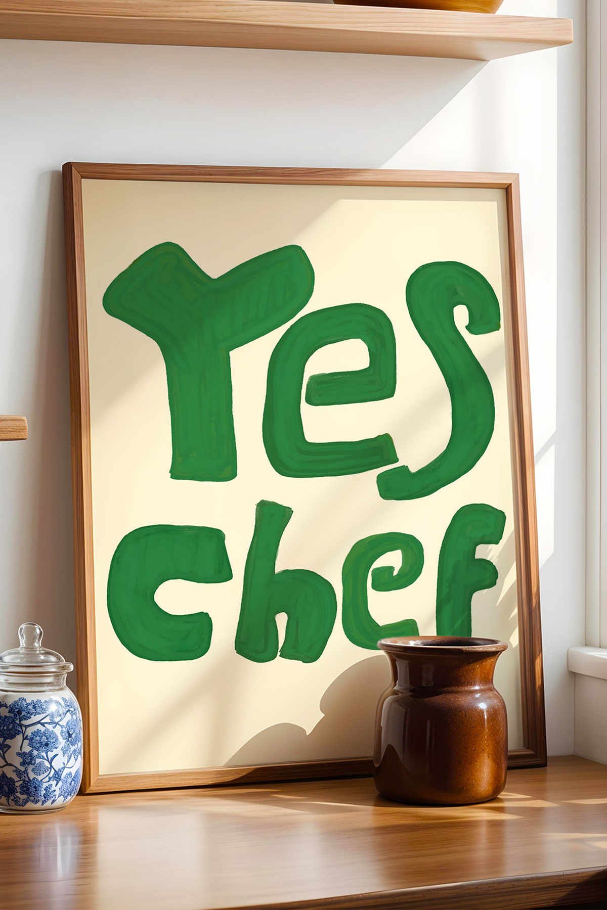 Yes Chef Yazılı Mutfak Tablosu Modern Poster Duvar Dekoru Çerçevesiz