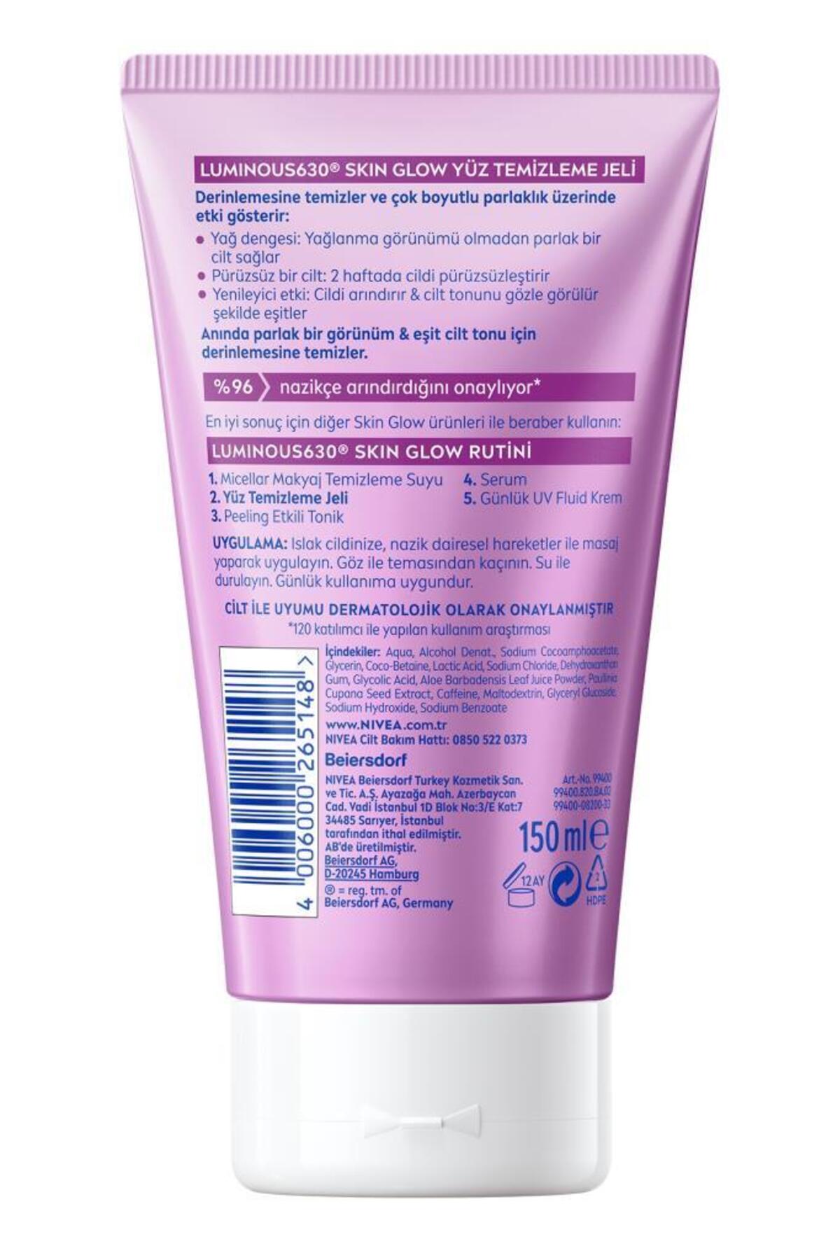 ژل پاک کننده صورت روشن کننده فوری پوست Luminous630 Skin Glow، 150 میلی لیتر، AHA، آلوئه ورا، رنگ یکنواخت پوست — 99400 — تصویر 2 از 7