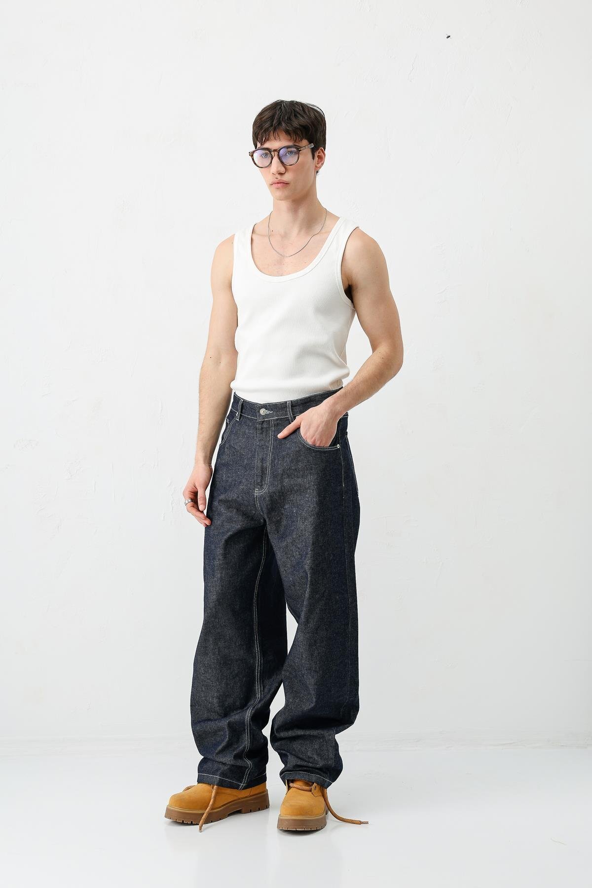 VAMOSCLO Super Baggy Fit Jean K.Mavı görsel 3
