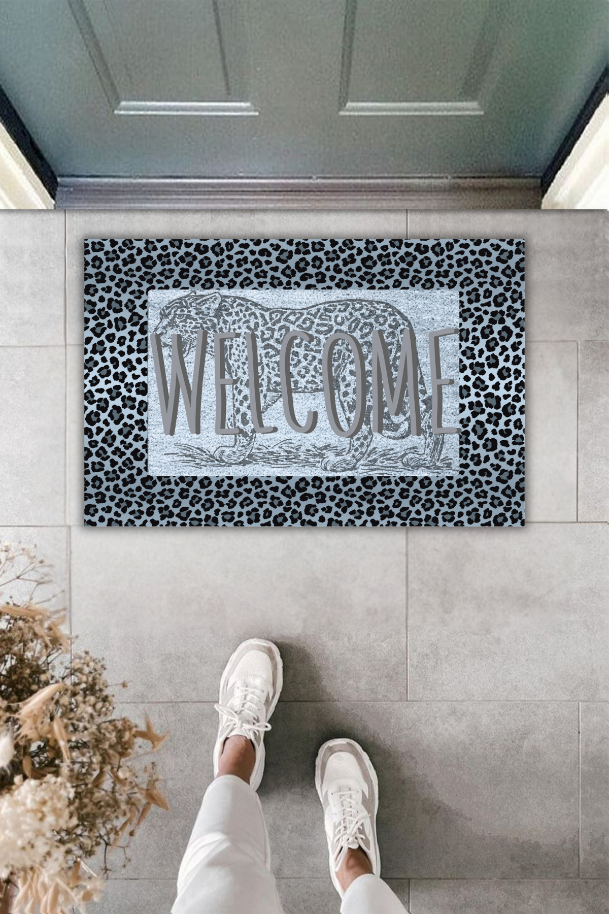Decorative Digital Mat Personalized Leopard Pattern Blue Door Mat 70x45cm